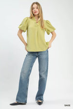 Umgee Seersucker Puff Sleeve Blouse