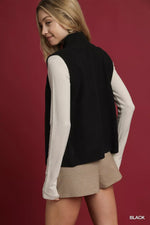 Umgee Zip-Up Sweater Vest with Ribbed Trim