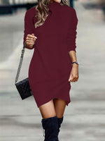 Turtleneck Long Sleeve Asymmetrical Hem Mini Dress