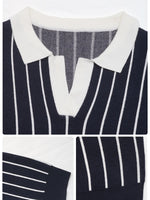 Stripe Contrast Collar Long Sleeve Knit Top