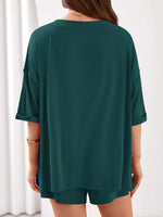 Casual Solid Color V-Neck Top & Shorts Set