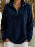 Full Size Quarter-Zip Fleece Sweatshirt Plus Size