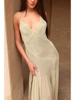 Elegant Pleated Sheer Maxi Cami Dress