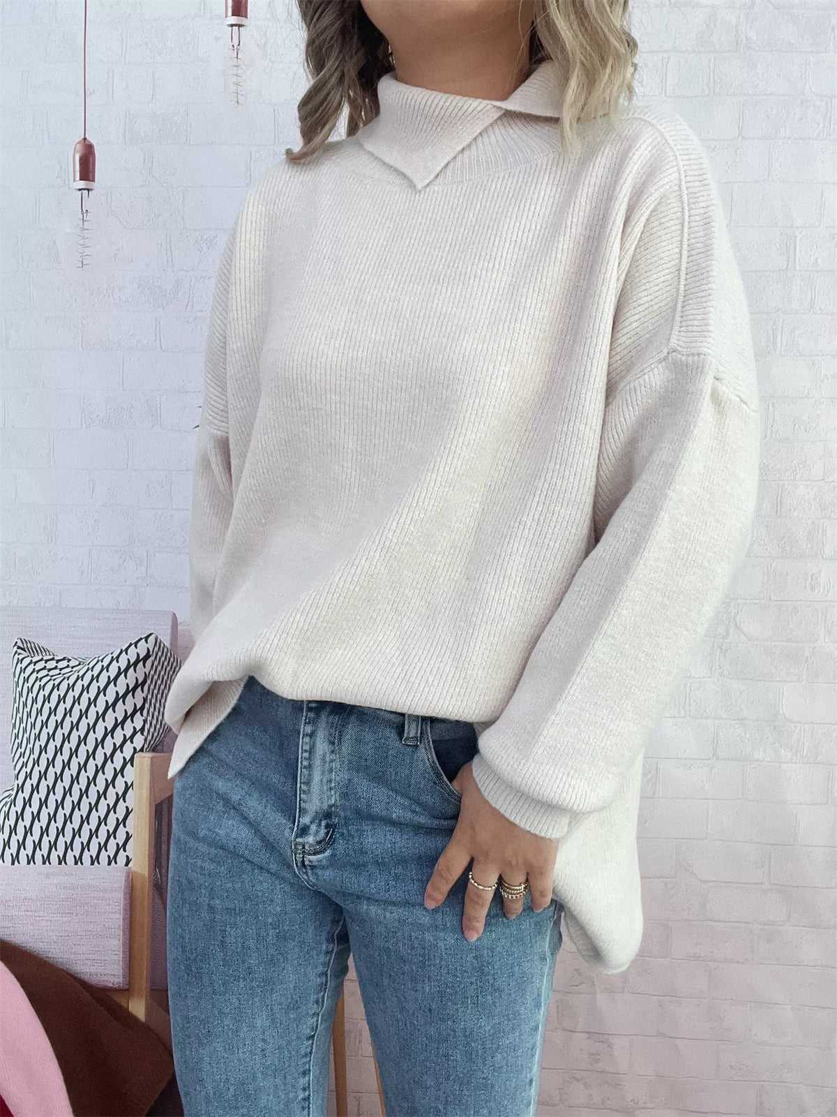 Slit Turtleneck Long Sleeve Sweater