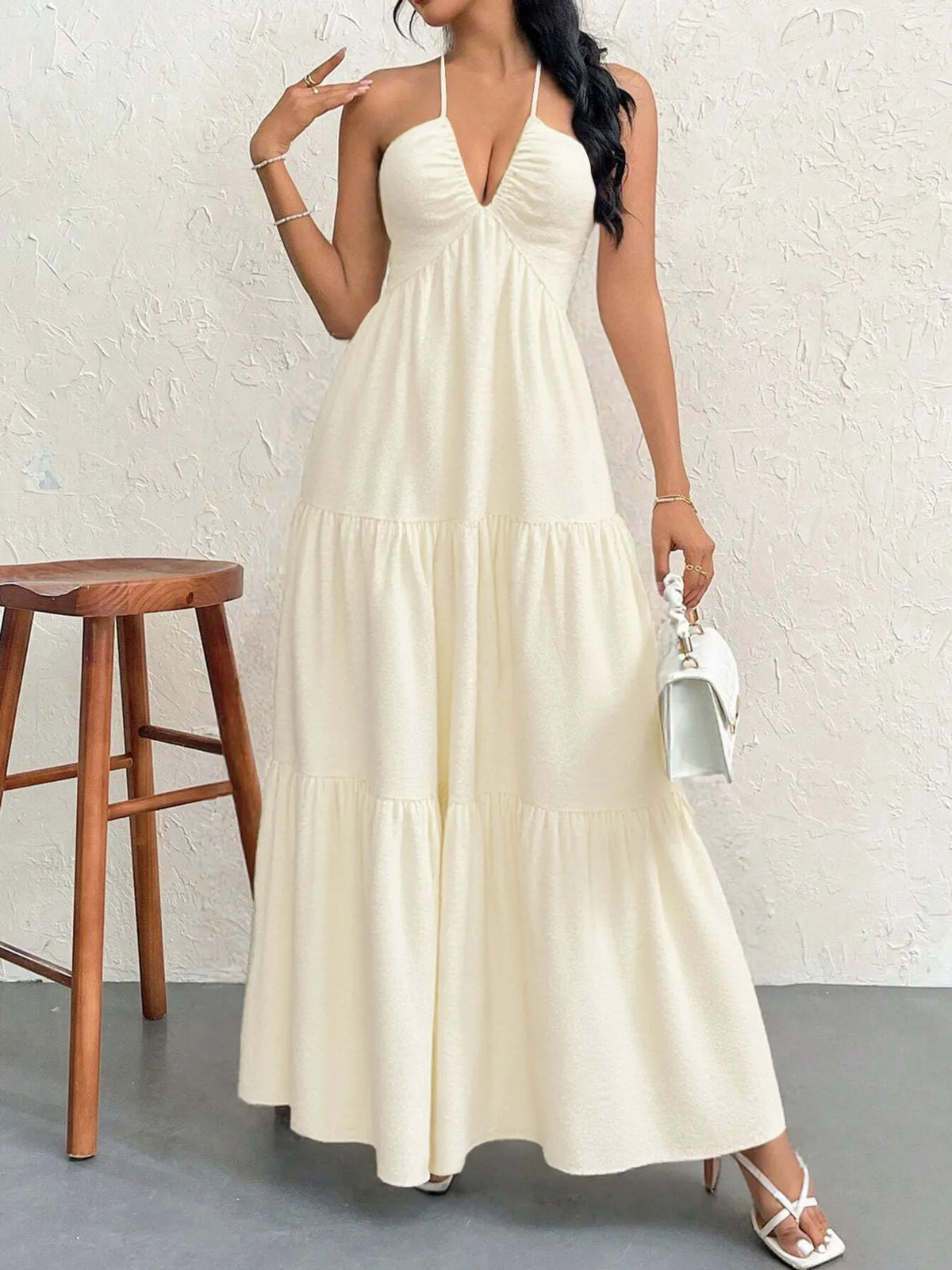 Halter Neck Tiered Maxi Dress - Ladyez