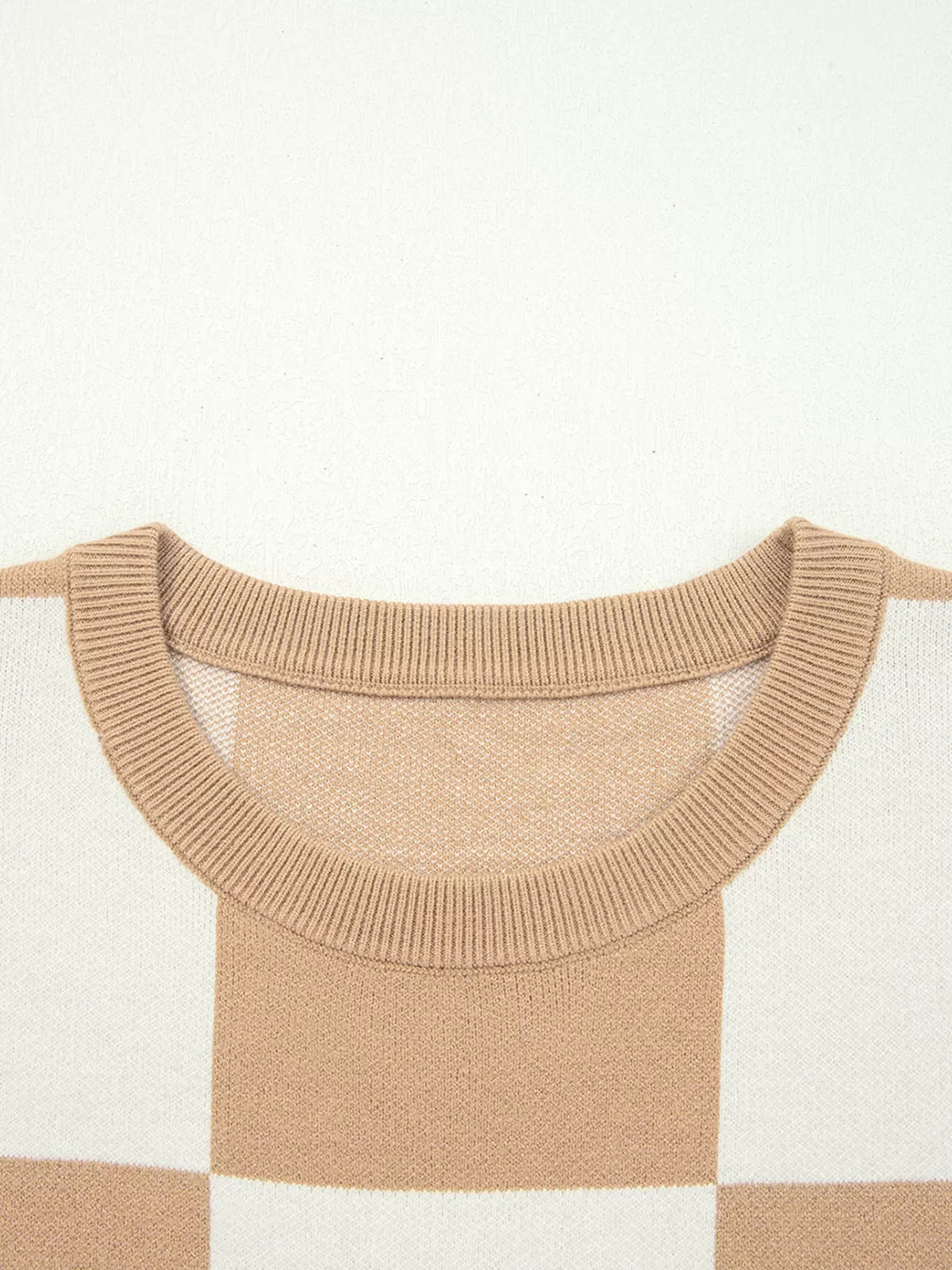Checkered Pattern Loose Drop Shoulder Half Sleeve Sweater