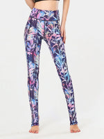 Printed Wide Waistband Active Leggings with Stirrups - Ladyez
