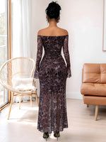 Off-Shoulder Long Sleeve Maxi Dress - Ladyez