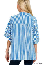 Zenana Oversized Stripe Button Down Shirt