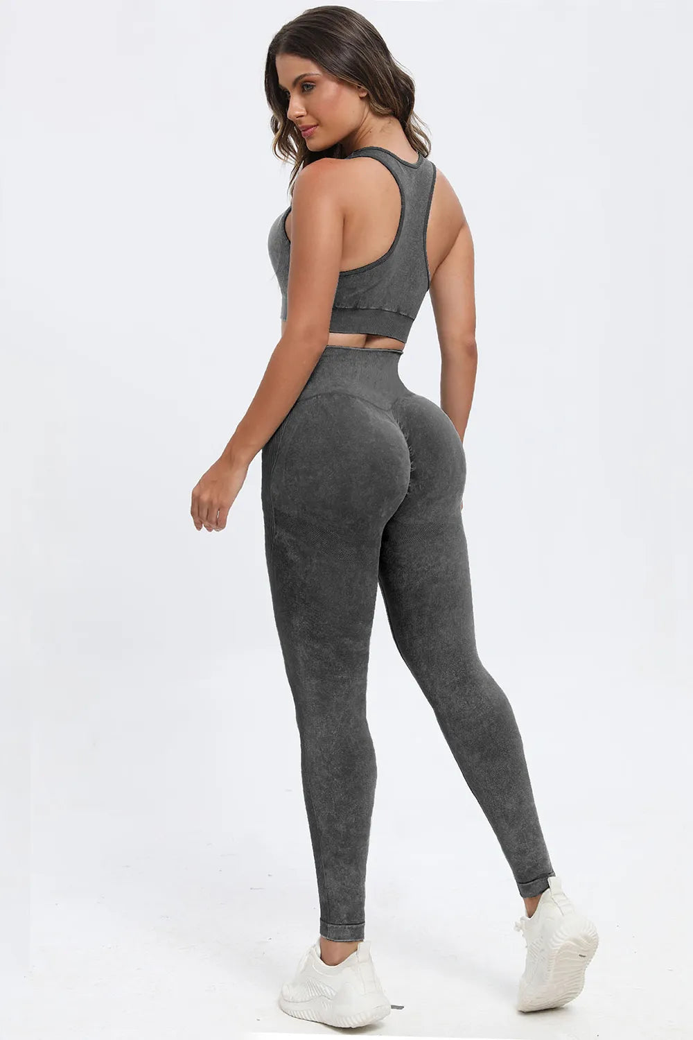 3 Piece Washed Square Neck Wide Strap Active Set - Ladyez