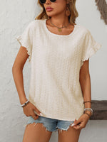 Mandy Eyelet Round Neck Short Sleeve Top - Ladyez