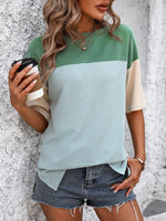 Mandy Color Block Round Neck Half Sleeve T-Shirt - Ladyez