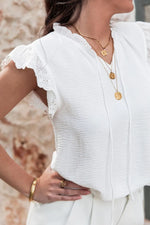 Ruffled Tie Neck Cap Sleeve Blouse
