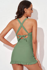 Tie Back Sleeveless Swim Dress and Bottoms Set - Ladyez