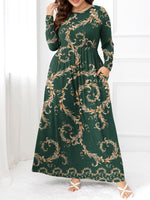Plus Size Round Neck Maxi Dress with Pockets - Ladyez