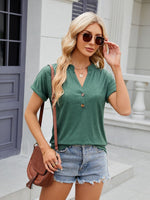 Florira Notched Short Sleeve T-Shirt - Ladyez