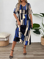 Abstract Geometric Print V-Neck Midi Dress