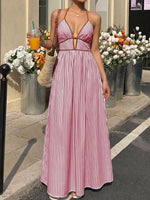 Striped Halter Neck Maxi Dress
