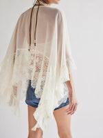Lace V-Neck Ruffle Long Sleeve Cover-Up - Ladyez