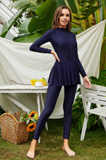 Mock Neck Long Sleeve One-Piece Swimwear - Ladyez