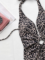 Leopard Halter Neck Ring Detail One-Piece Swimsuit - Ladyez