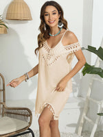 Tassel Scoop Neck Wide Strap Cover-Up - Ladyez