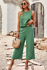 Round Neck Tank and Wide Leg Pants Set