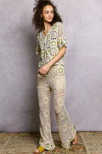 POL Openwork Crochet Flare Pants with Contrast Star