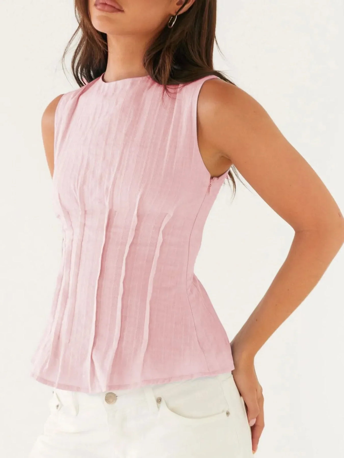 Back Lace Up Sleeveless Top with Cinched Waist Design