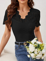 Lace Trim Eyelet Embroidered Summer T-Shirt - Ladyez
