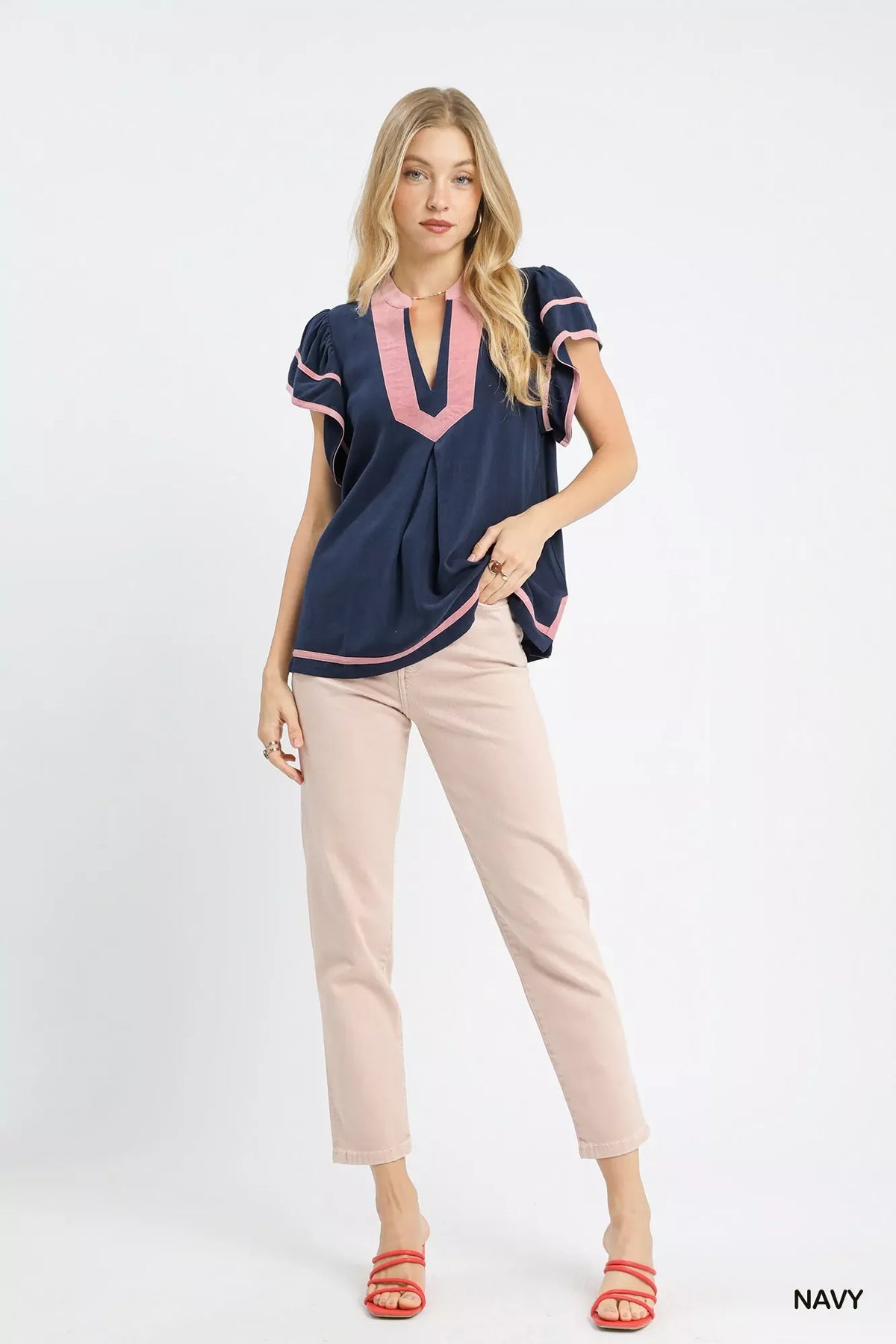 Umgee Linen Ruffle Sleeve Top
