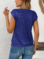 Sequin V-Neck Cap Sleeve Top - Ladyez