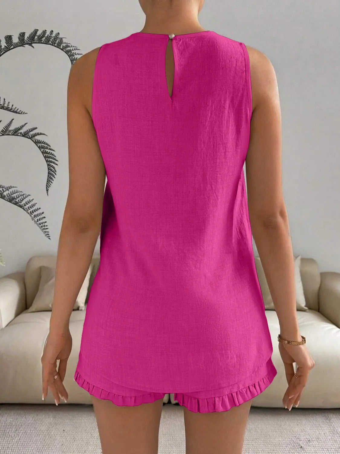 Lace Detail Round Neck Tank and Shorts Set