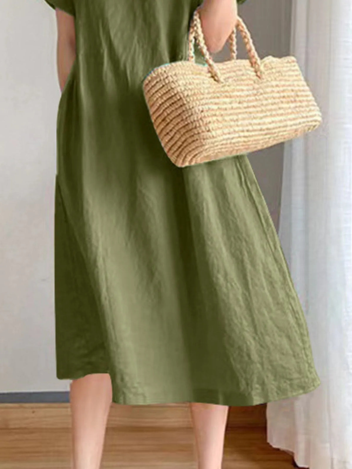 Full Size Casual Round Neck Midi Dress Plus Size - Ladyez