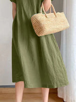 Full Size Casual Round Neck Midi Dress Plus Size - Ladyez