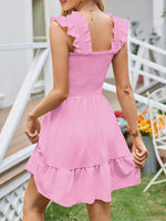 Smocked Square Neck Wide Strap Dress - Ladyez