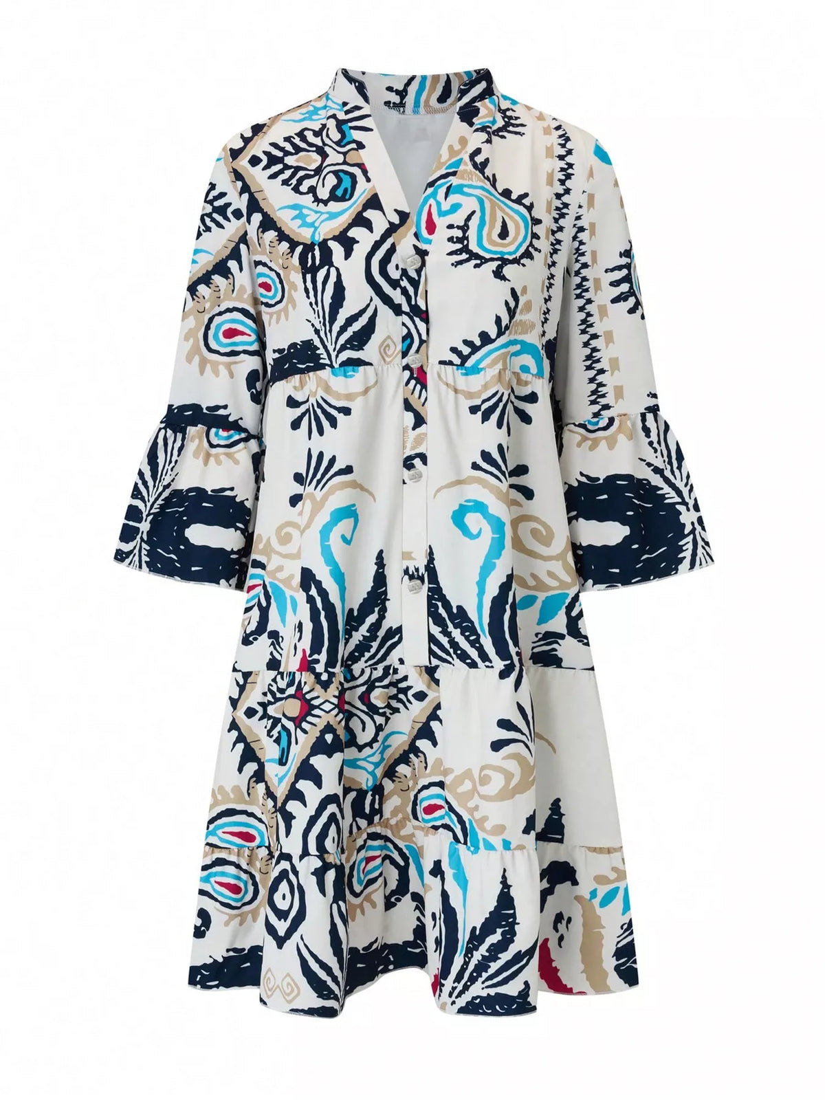 Bohemian Print Tiered Mini Dress