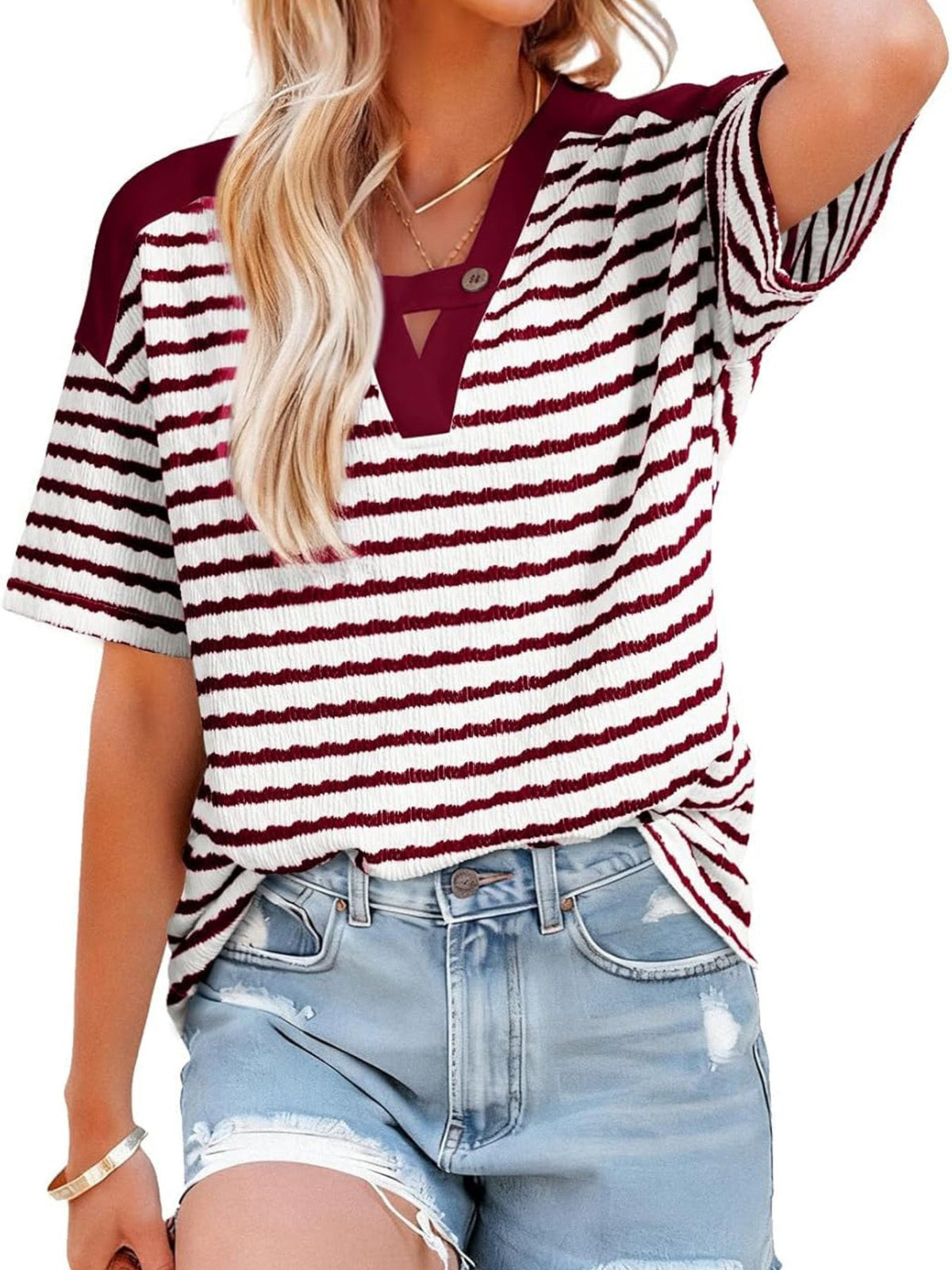 Striped Short Sleeve Casual T-Shirt