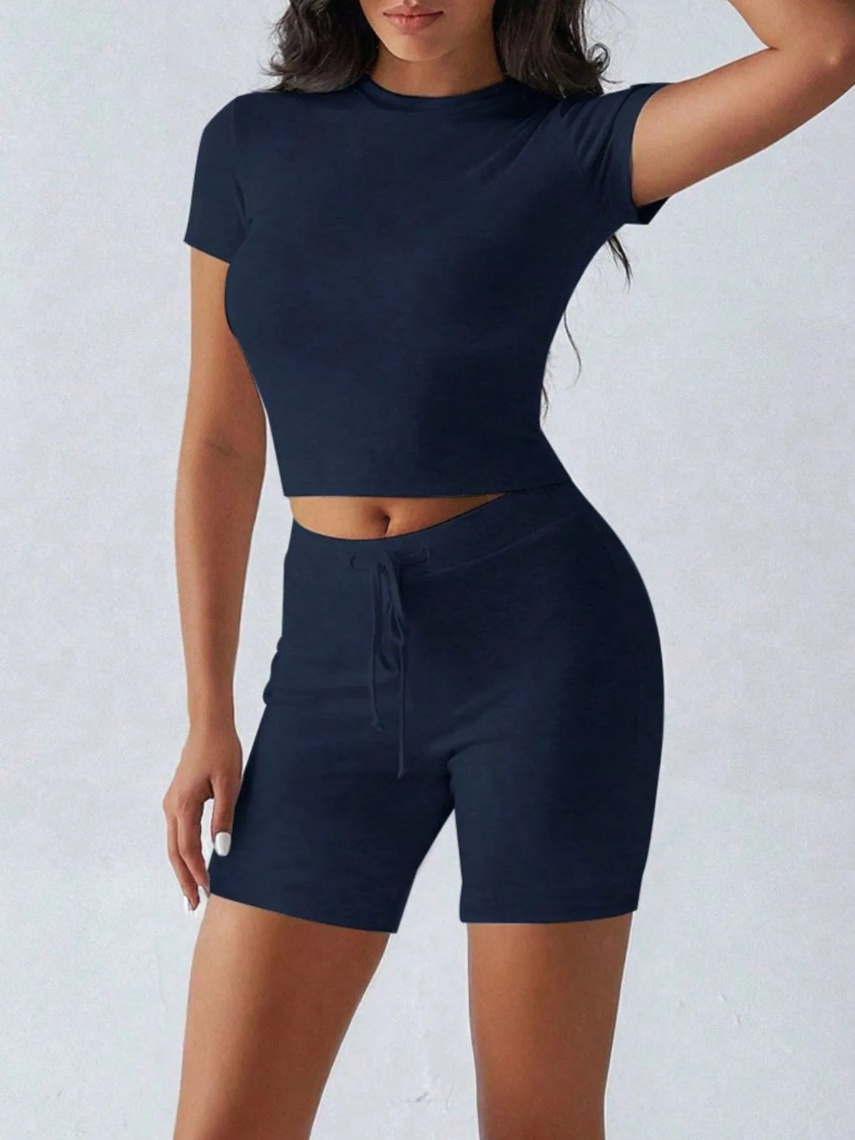 Round Neck Short Sleeve Top and Shorts Set - Ladyez