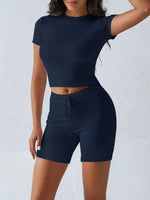 Round Neck Short Sleeve Top and Shorts Set - Ladyez