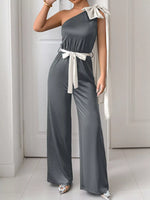 One-Shoulder Bowknot Wide Leg Jumpsuit