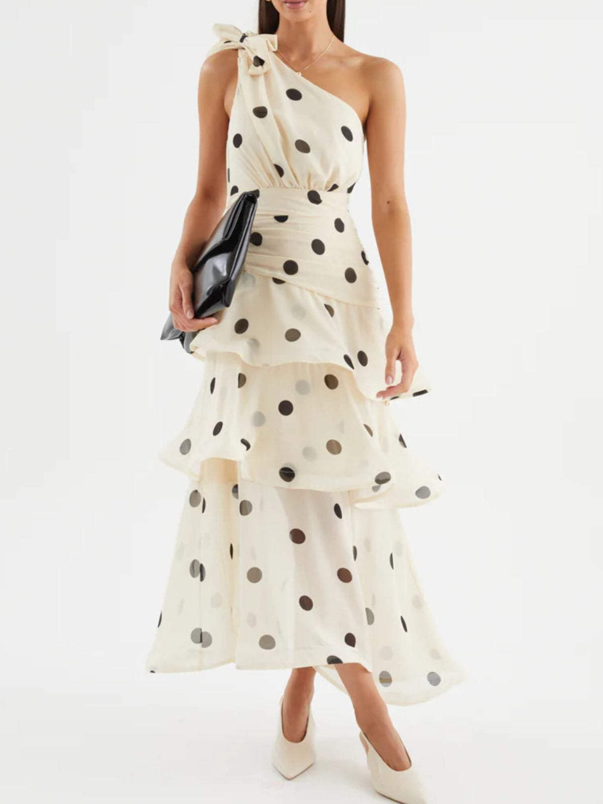 Polka Dot One-Shoulder Ruffle Dress