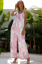 Shiny Tie-Dye Spaghetti Strap Jumpsuit with Pockets - Ladyez