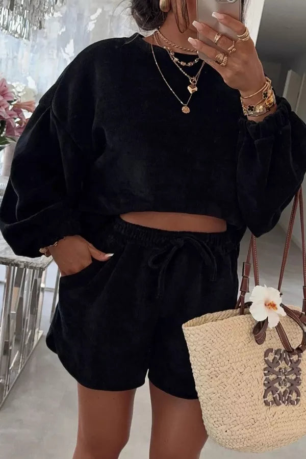Relaxed Fit Cropped Top and Shorts Set