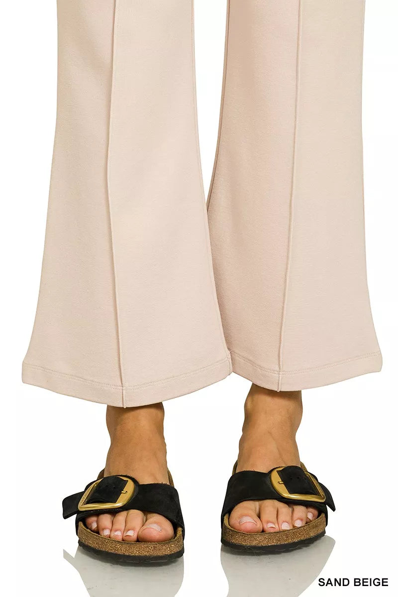 Zenana Heavy Ponte Elastic Waistband Pintuck Pants