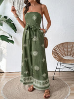 Printed Wide Leg Tube Jumpsuit - Ladyez