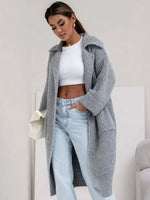 Pocketed Collared Neck Dropped Shoulder Cardigan