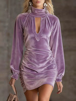 Full Size Velvet Ruched Flounce Sleeve Mini Dress Plus Size
