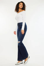 Kancan Button Fly High Rise Distressed Flare Jeans - Ladyez