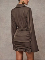 Blazer-Style Long Sleeve Ruffled Hem Mini Dress